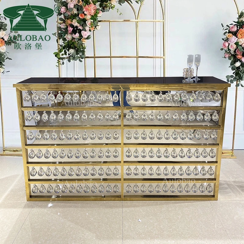 Мебель для ночного клуба, Золотая рама из нержавеющей стали с хрустальной барной стойкой