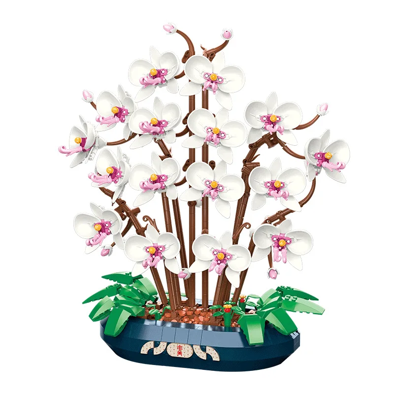 Butterfly Orchid Flowers Building Blocks Kit DIY Creative Botanical Collection Artificial Flower Bonsai Model Display Decor