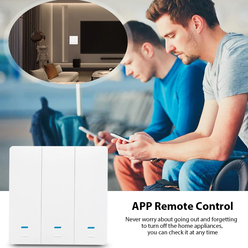 86 UK EU Type Smart Life Tuya WiFi Button Switch 3 Gang 1 Way Smart Wall Switches with Voice Control