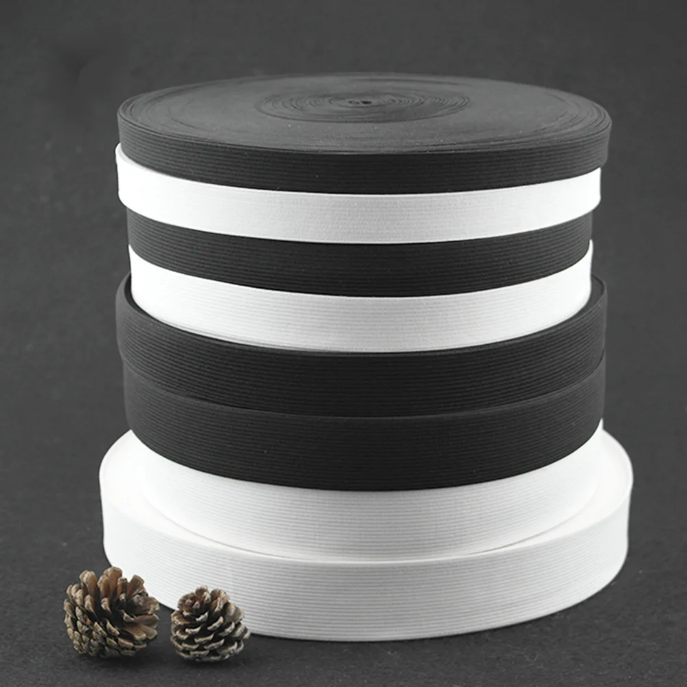 High Elastic Braid Flat Elastic Band Sewing Stretch Webbing Black White Flat Elastic Cord Band for clothing