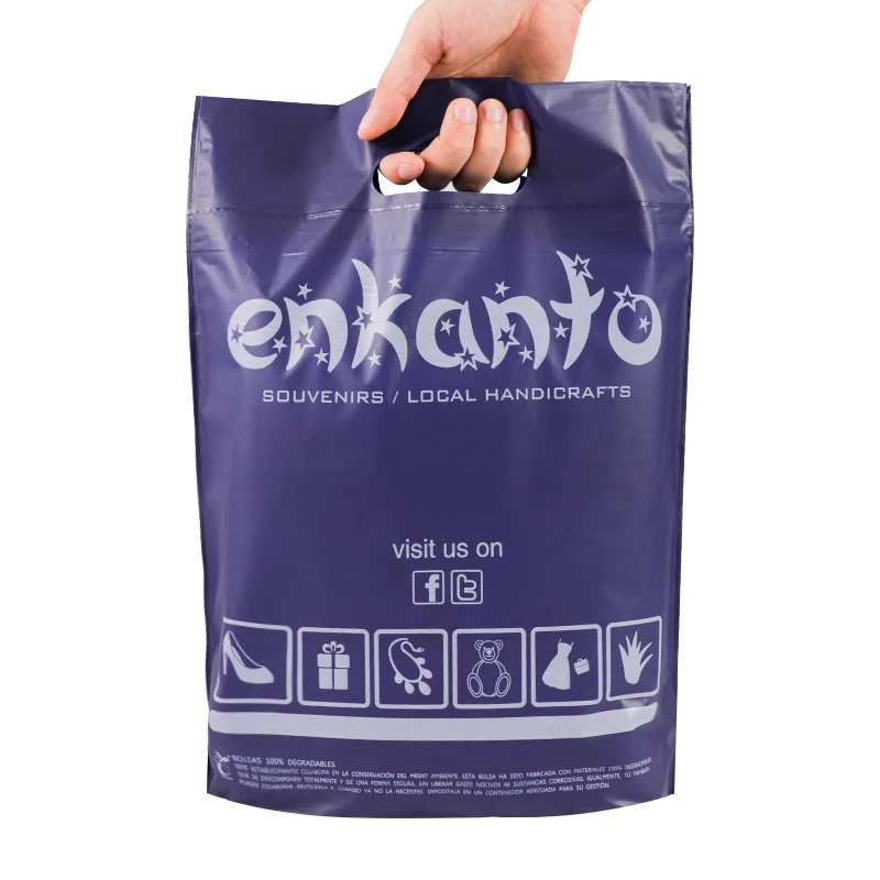 Biodegradable plastic top high quality die cut bag custom printing cheap shopping bags for clothing and shoes