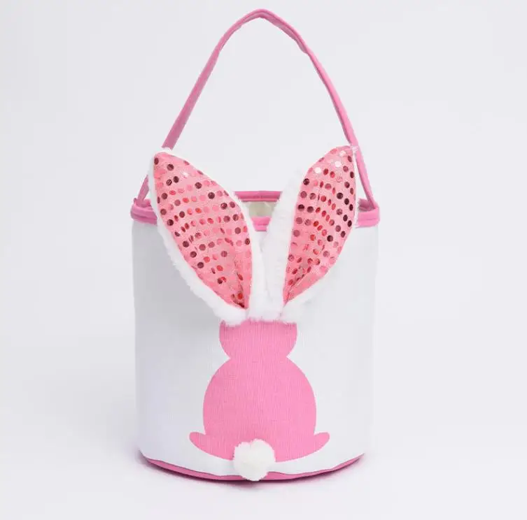 Wholesale kids gifts candy toys baskets fanny bag decoration empty printed easter bunny ear bucket basket with lights