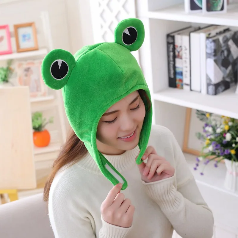 Cute Plush Big Ear Frog Head Cover Halloween Costume Cosplay Party other Winter Hats for Adult and Kids