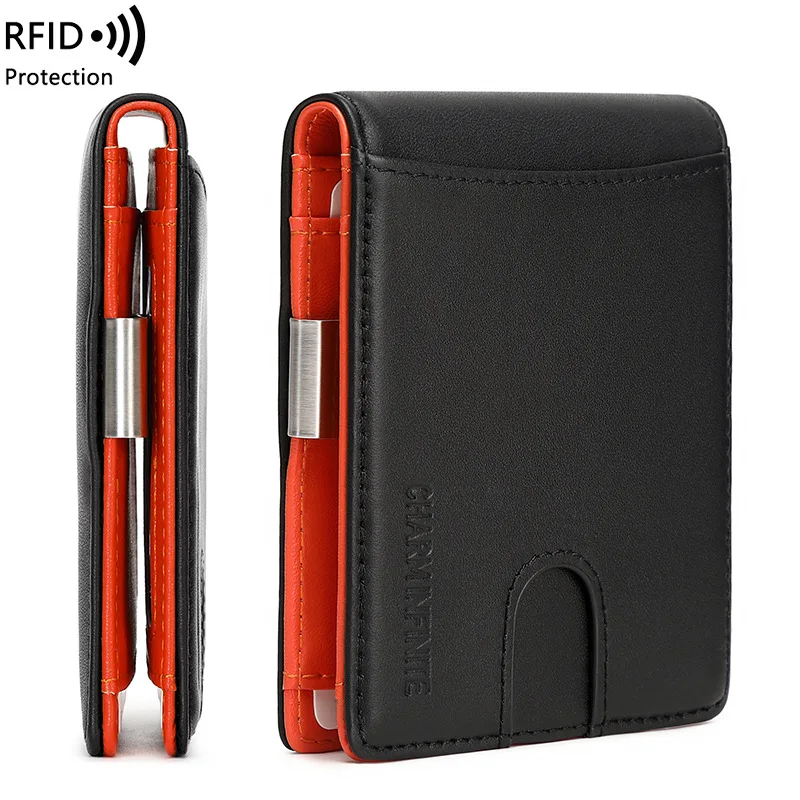 Top layer Cow leather Credit Card Holder RFID Anti-theft brush Slim Business US dollar clip wallet