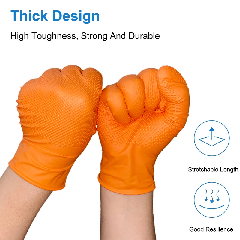 Automobile industrial S-XL garage duty car repair use 5mil Black Orange mechanical pure nitrile gloves with diamond texture