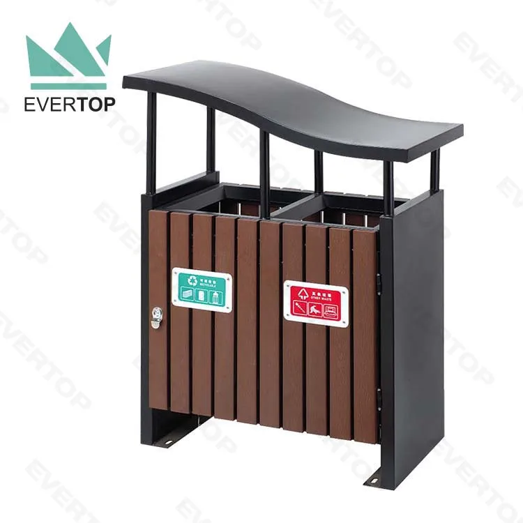 DA-200J 18 Gallon Park Outdoor Wooden Waste Bin Wood Garbage Bins Wood Trash Can Outside Trash Can Waste Street Garden Dustbin