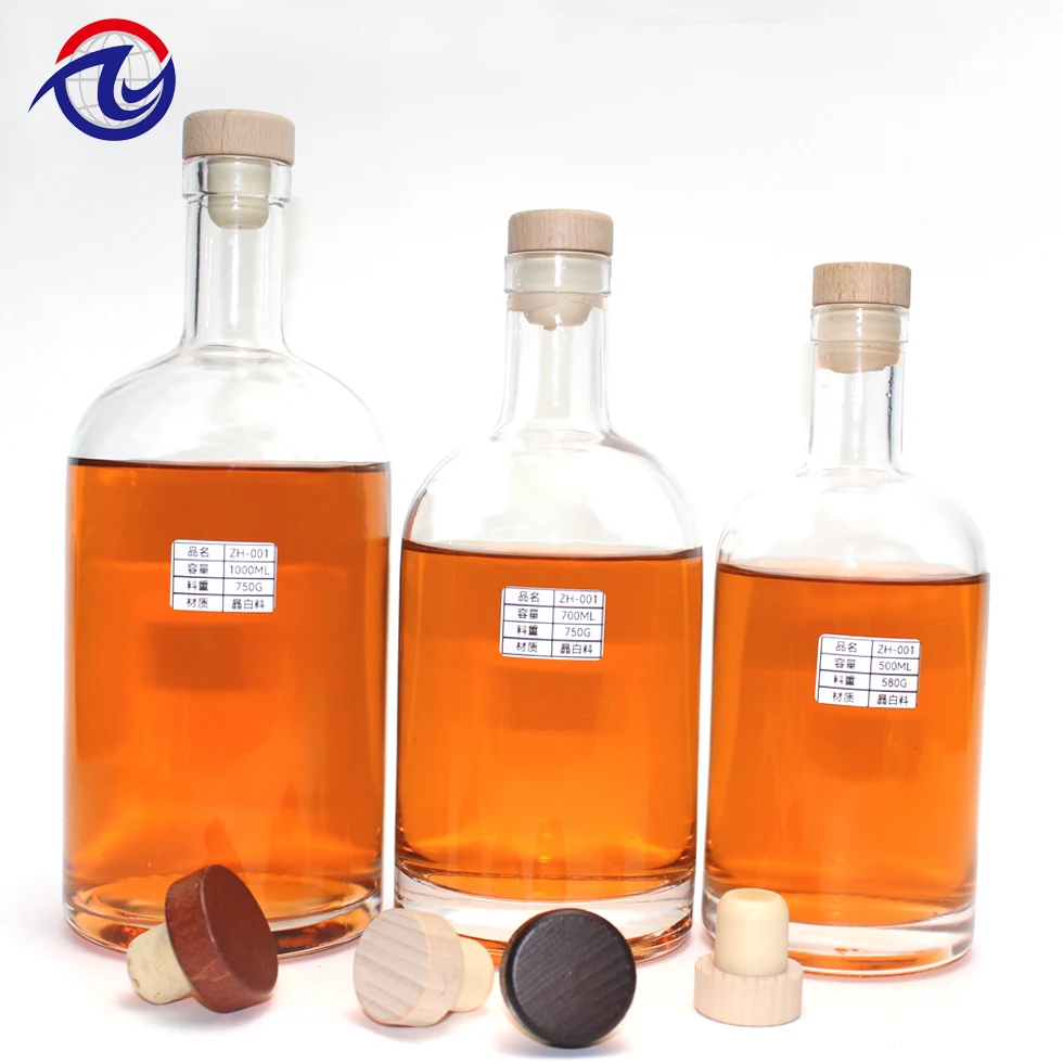Wholesale factory price Whisky Vodka 50 200 375 500 700 750 1000ml wine glass bottle with cork