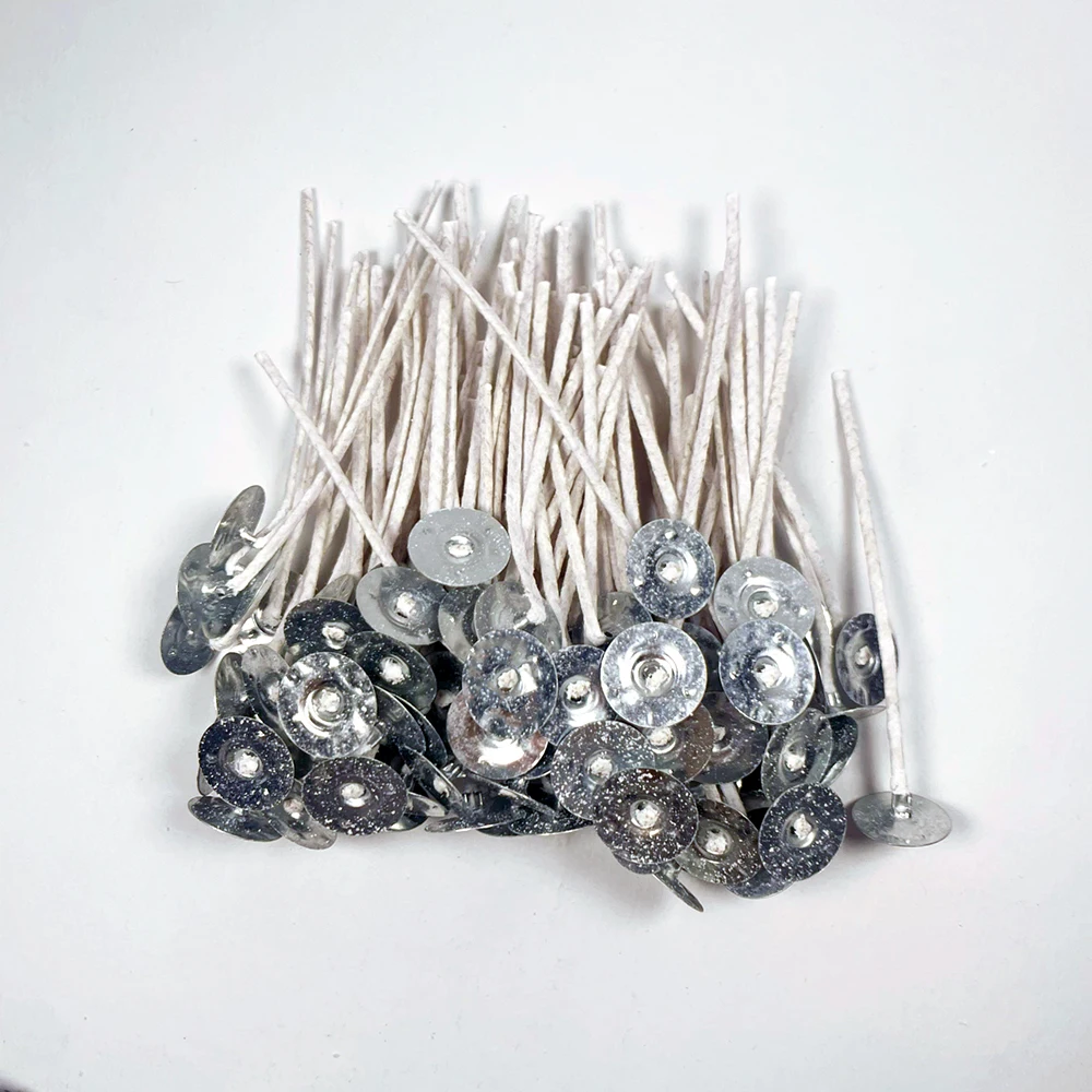 Smokeless Pre-Waxed 100% Natural Cotton Candle Wicks with Base for Soy Candle Making