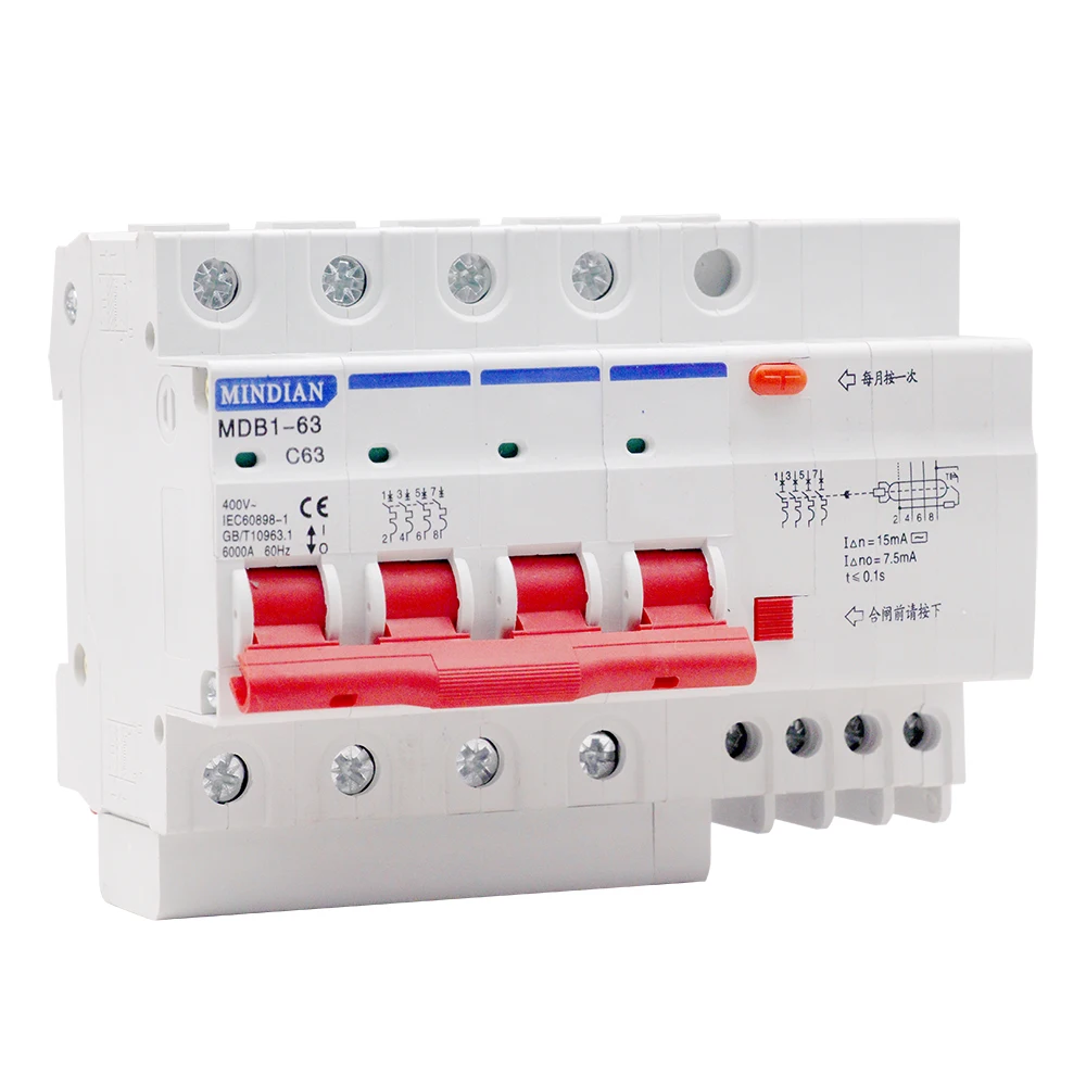 MOREDAY MDB1LE-63 1P+N earth leakage circtuit breaker elcb RCCB RCD RCBO 6a 10a 16a 20a 25a AC type residual current device