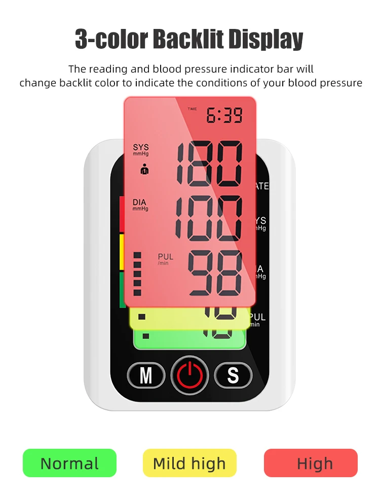 Portable Backlight Large LCD BP Machine Digital Upper Arm Medical Electric Sphygmomanometer Blood Pressure Monitor