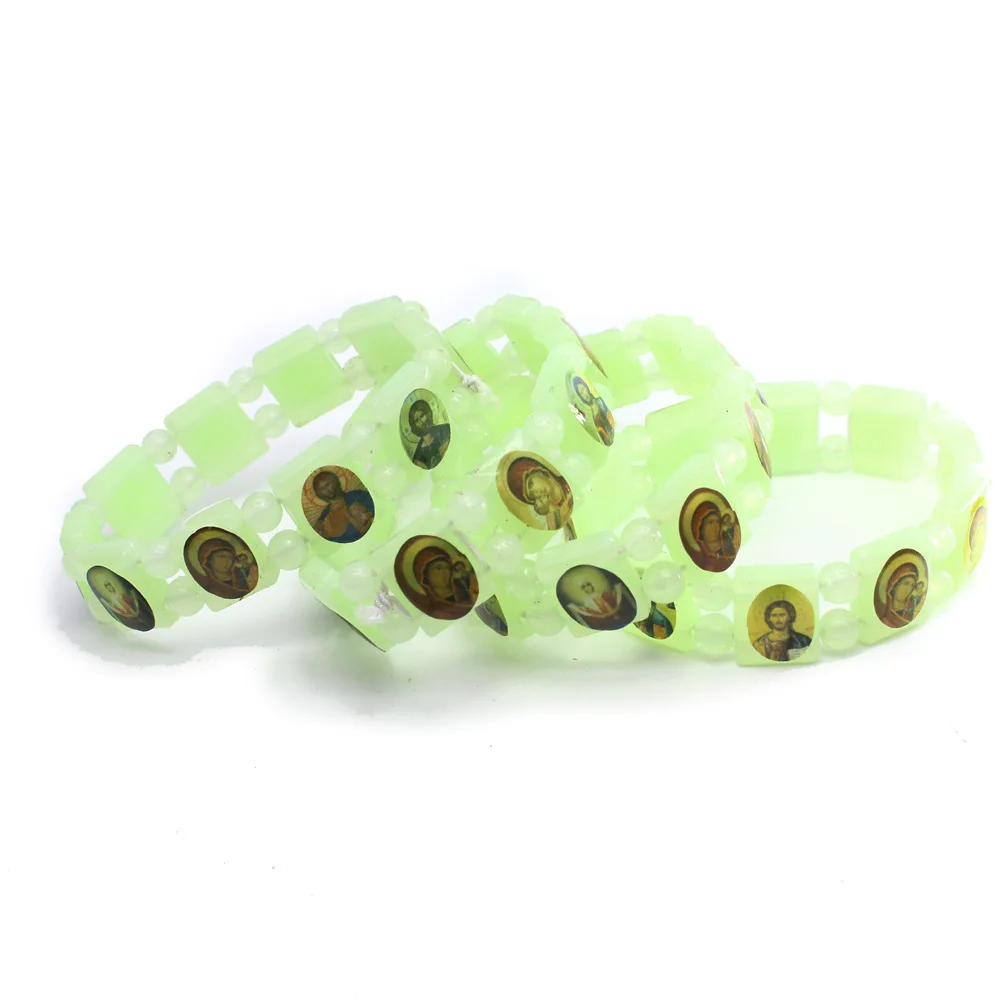 Светящиеся наклейки иконы Браслет Религиозные ювелирные изделия православный пластиковый эластичный браслет