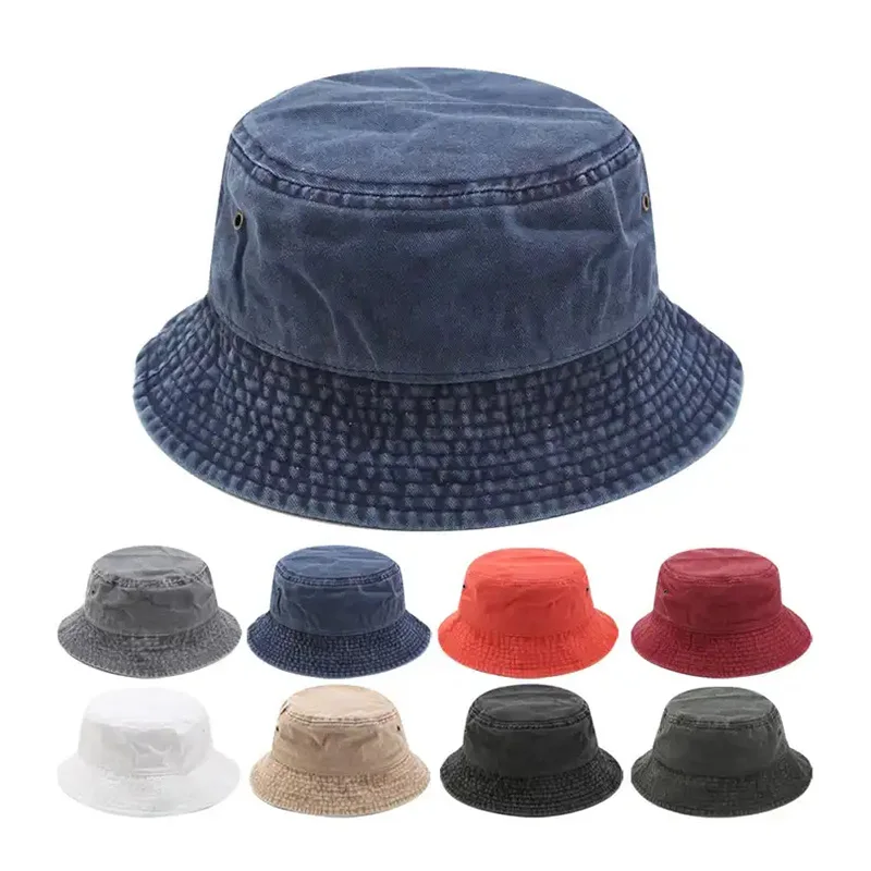 Unisex Fisherman Hat Washed Denim Bucket Hats Bob Caps Hip Hop Panama Hats Foldable