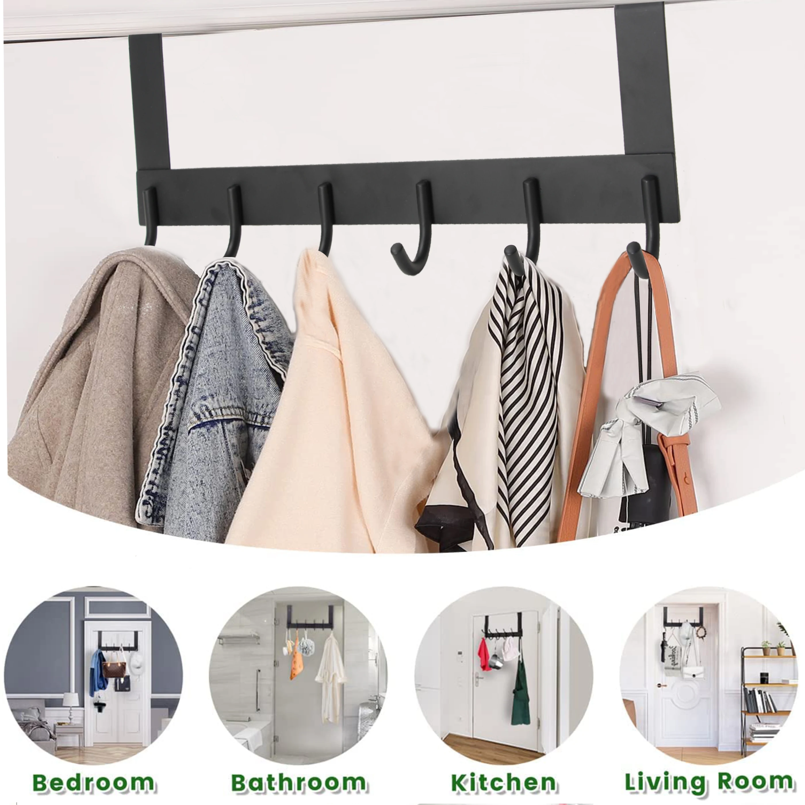 Heavy- duty Stainless steel 12 Hooks Cloth Hanging Towel Robe Hooks Over the Door Hooks Hanger
