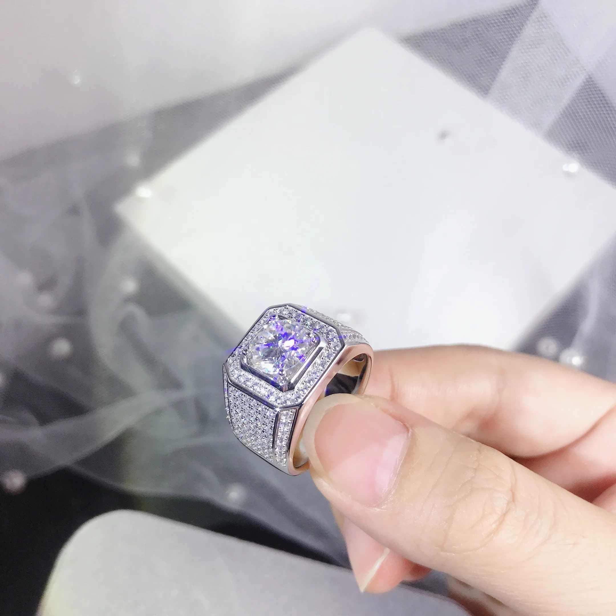 1CT 2CT 3CT 5CT gra vvs moissanite кольцо Мужчины 18 карат белое золото покрытые Льдом Из муассанита кольца 925 стерлингового серебра