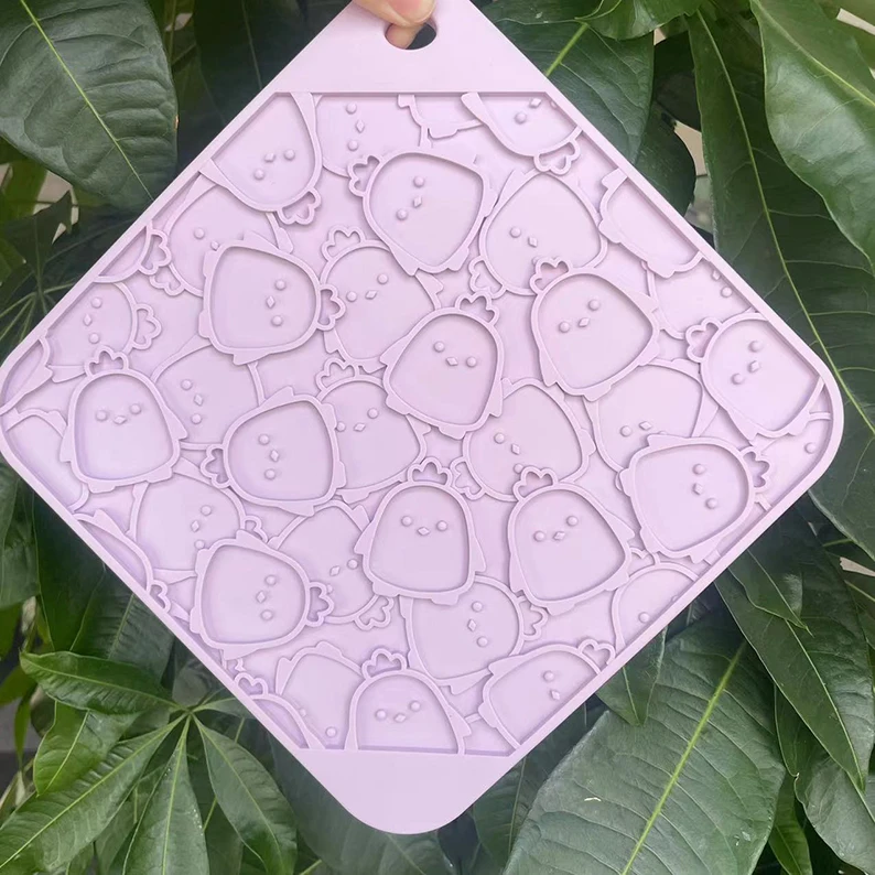 new popular lilac cute square chick lick mat groovy emat enrichment lick mat chicky texture dog food mat set