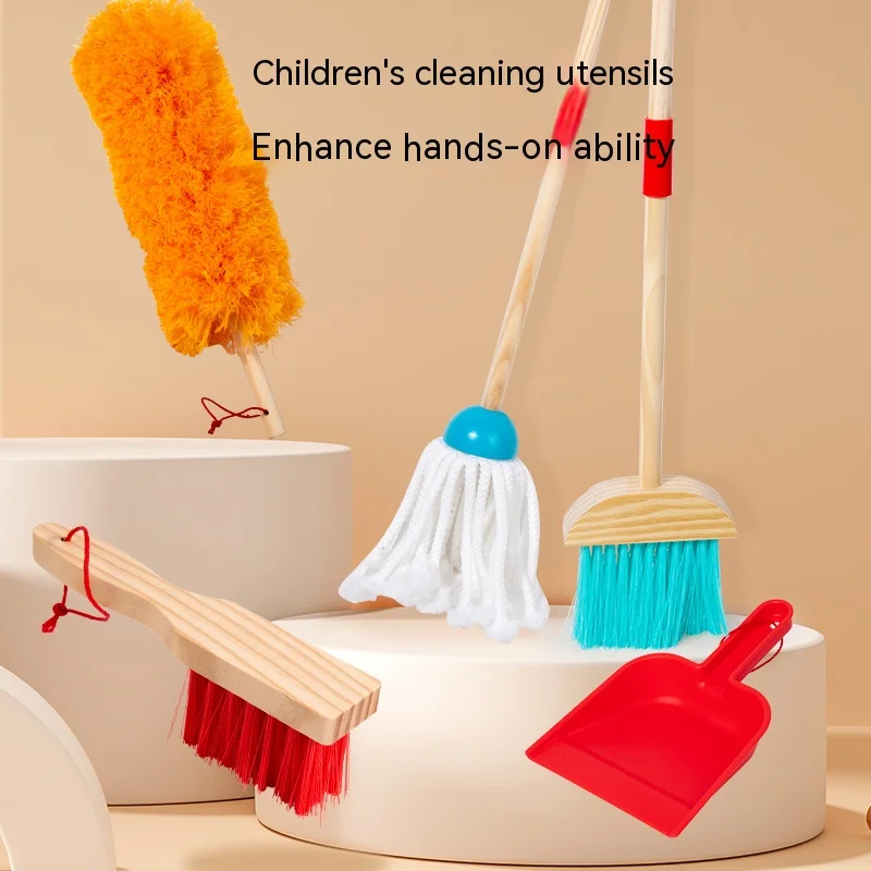Montessori 6 Pieces Wooden Role Play Children Cleaning Sets Educational Learning Enlightenment Kitchen Toys For Kids Boys Girls