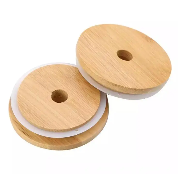 Bamboo Mason Jars Lids 70mm 88mm Wide Mouth Mason Jars with Drinking Straw Hole Mason Jars Lid