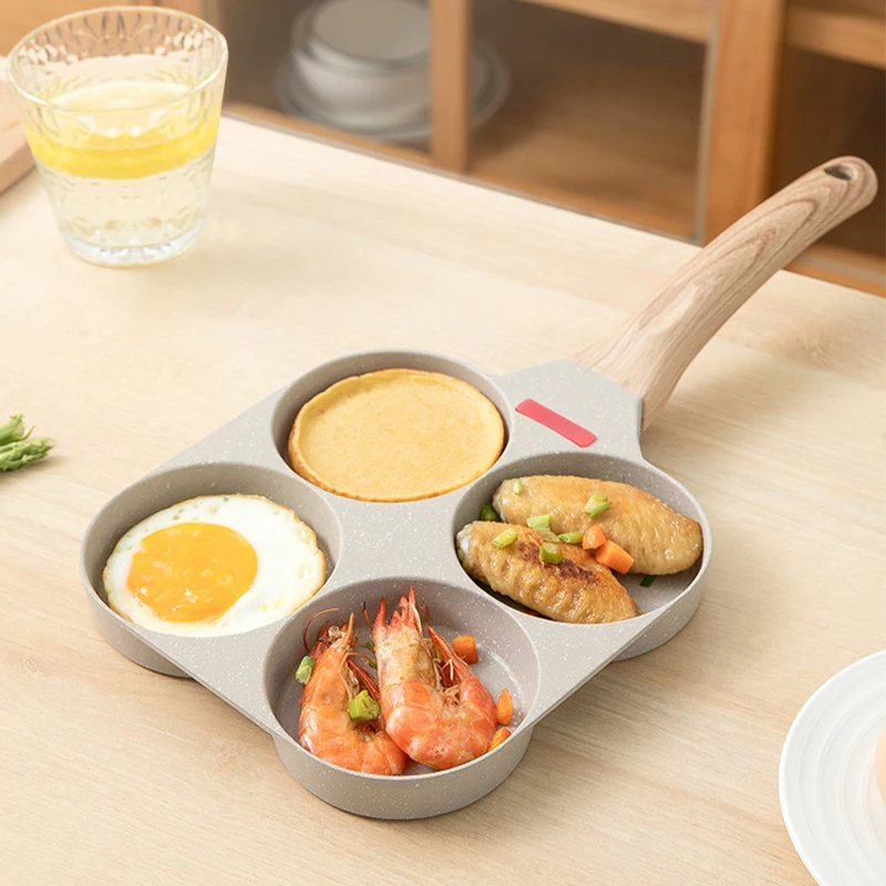 Kitchen Breakfast Cooking 4 Hole Egg Frying Pan Durable Nonstick Pancake Omelette Egg Pan For Gas Stove & Induction