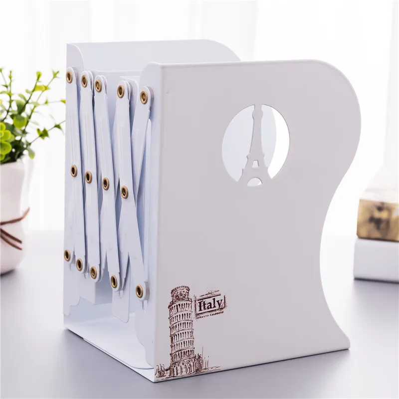 Wholesale Famous Architecture Bookshelf Metal Folding Metal Hollow Student Office White Book Stand Bookends