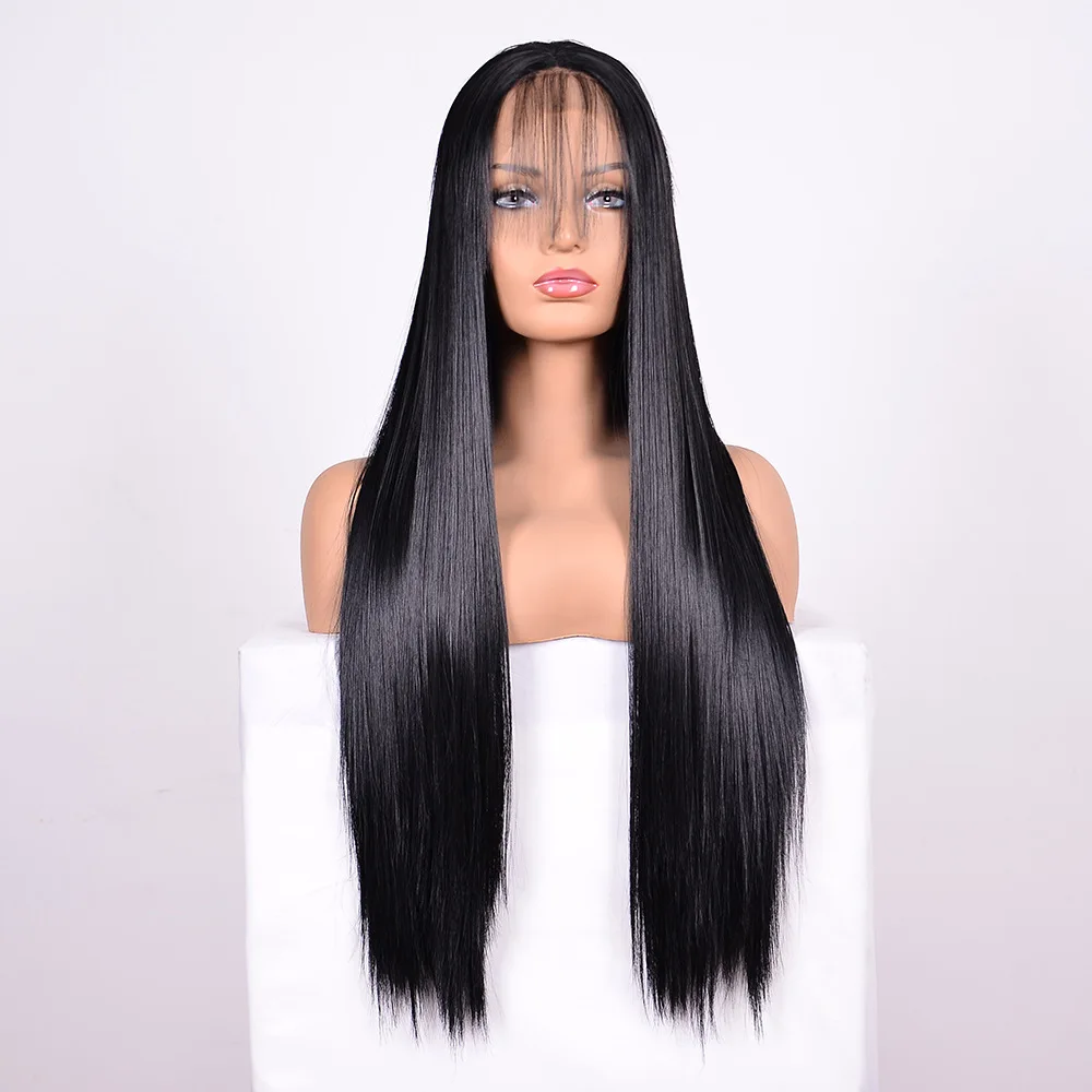 
Anogol Black Braided Lace Front Wig Straight Double Braided Synthetic Wigs Hair Long Natural with Baby Soft Transparent Light 