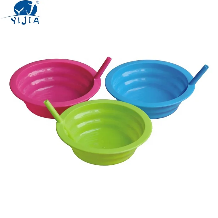 Круглая пластиковая миска с трубочкой, без БФА, миска для мороженого с трубочкой без БФА