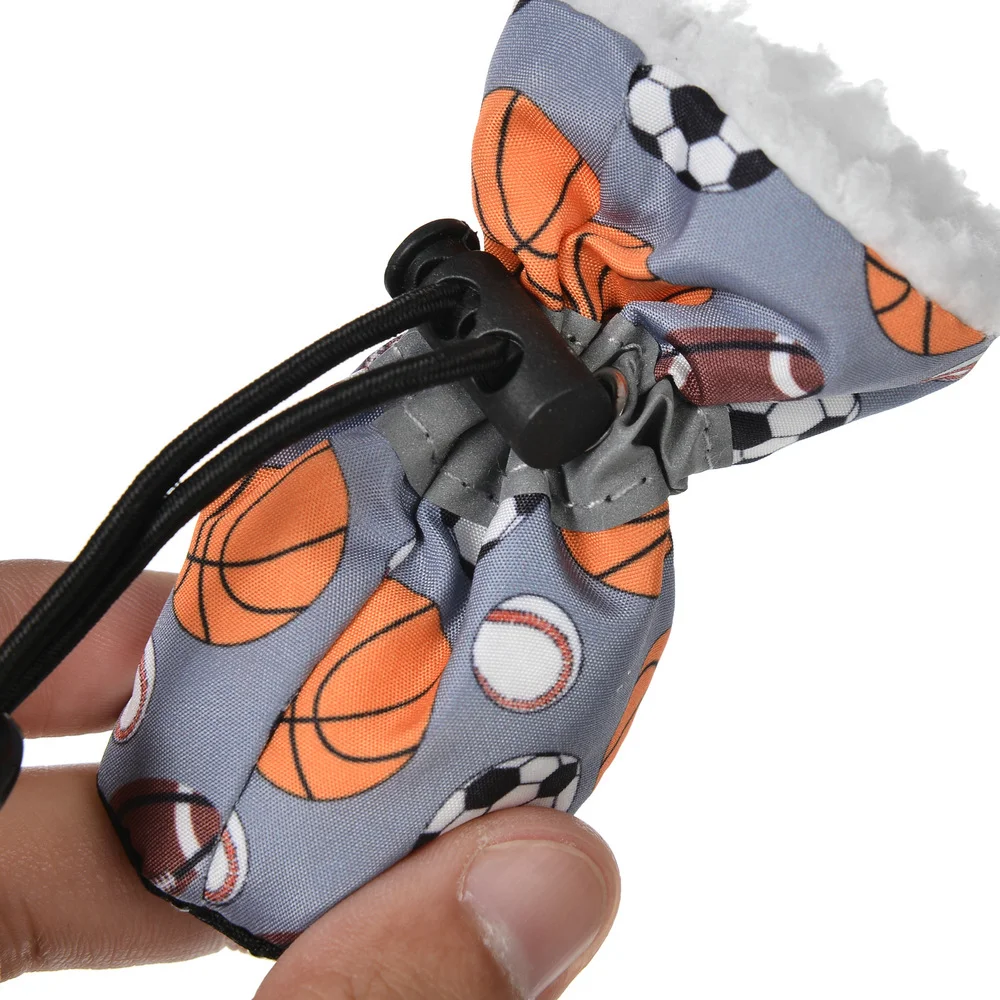 Small dog boots Waterproof non-slip pet shoes reflective printed warm wool lining