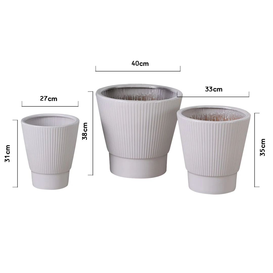 Sets 3 Cheap Custom Garden Decor Maceta Indoor Outdoor Succulent Pot White striped Planter Ceramic Flower Pots