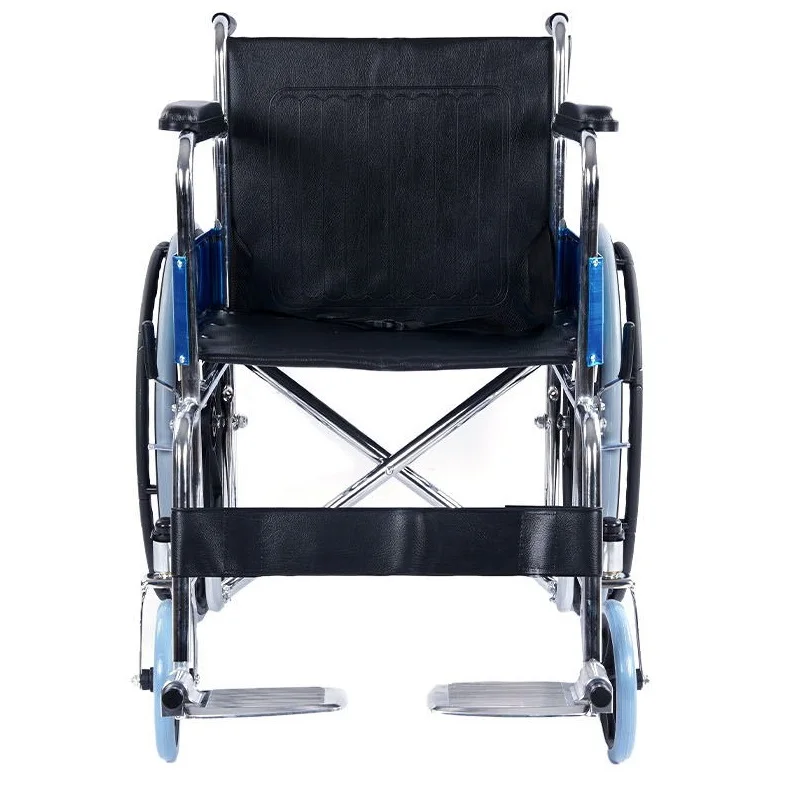 Medical Steel Wheelchair 24 Inch Wheels Foldable Wheelchair Fixed Armrest Solid Tires High Quality Wheelchair