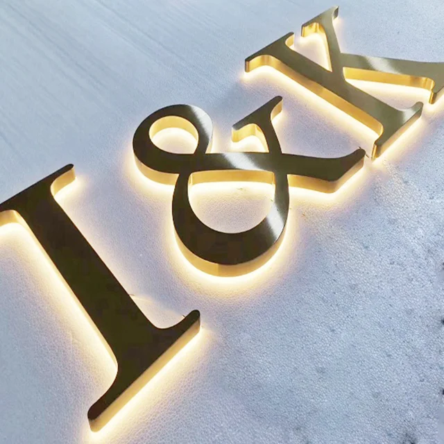 outdoor advertising Business custom LED Letters gold 3d stainless steel led illuminated signs logo backlit LED sign board