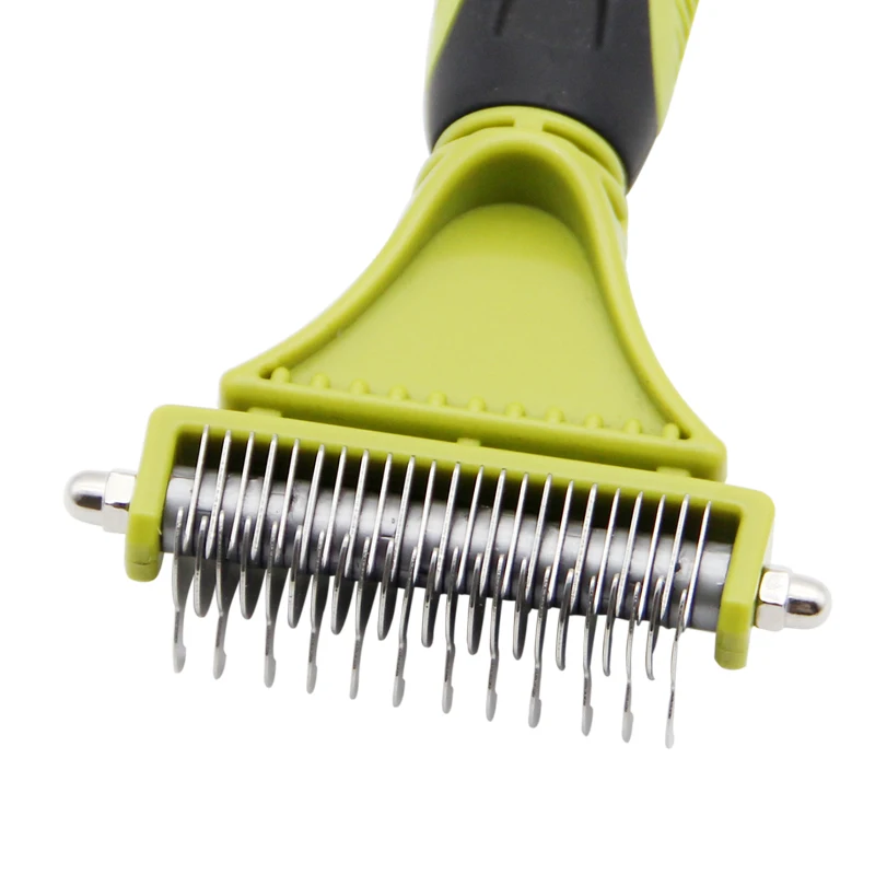 2021 double side threaded handle self clean pet brush comb grooming  pet hair remover brush