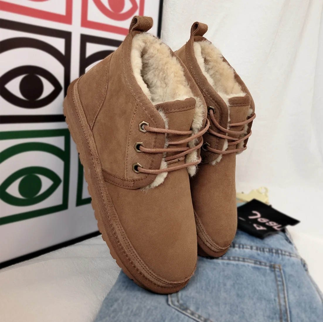 Wholesale Fashionable Walking Style Big Size Women Men Autumn Winter Warm Ankle Neumel Sheepskin Fur Male Snow Boots
