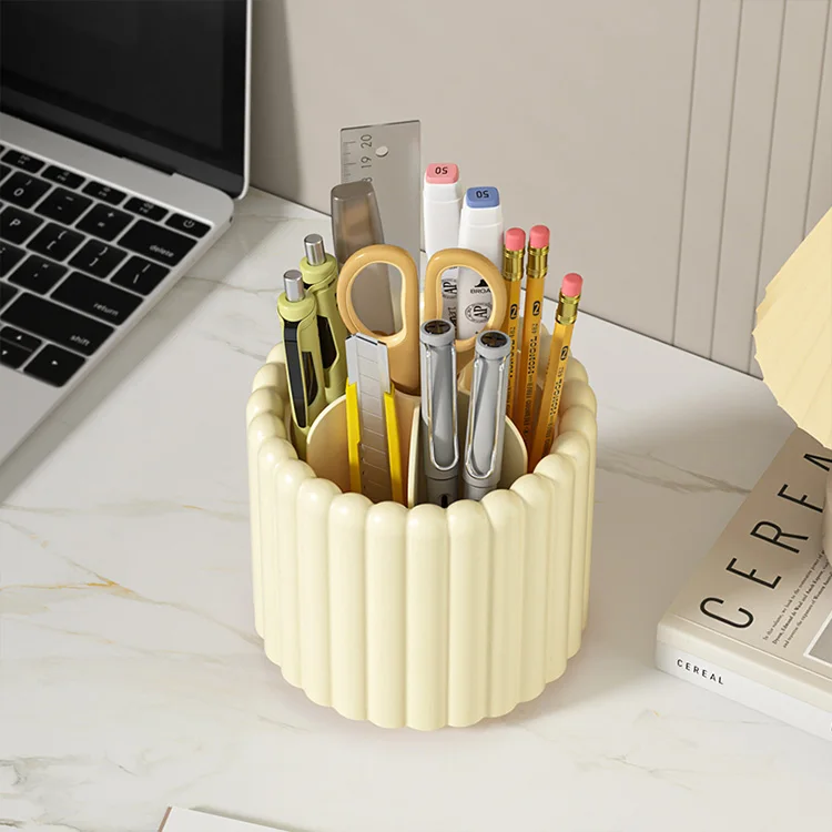 7 slots storage office school cute art supply desk organizer round 360 degree rotating pencil pen holder