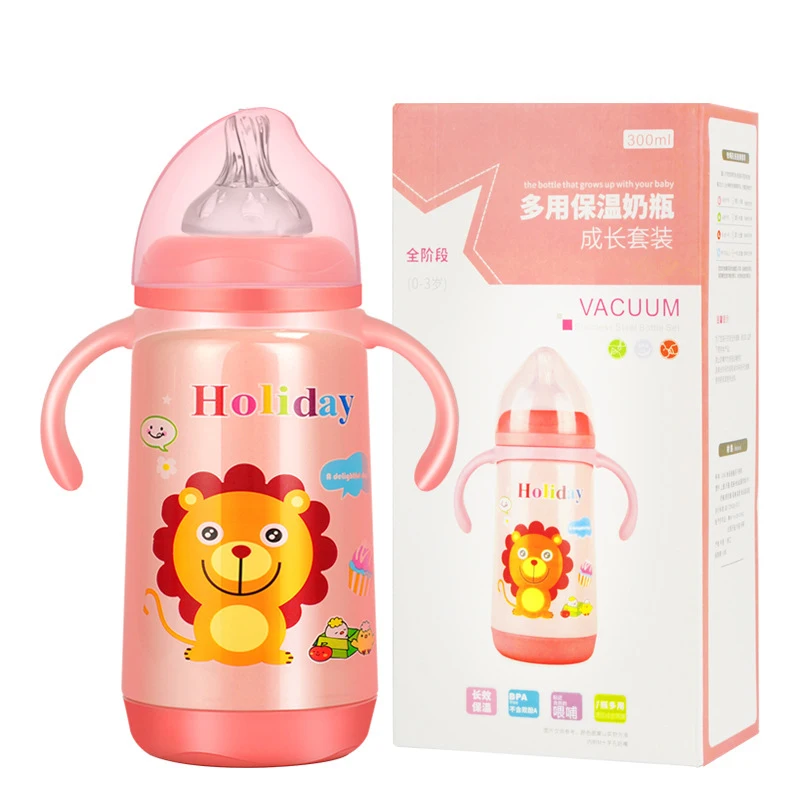 
BPA Free Custom Stainless Steel 304 Double Walled Insulated Kids Water Bottles Baby Bottle with Silicone Nipple 
