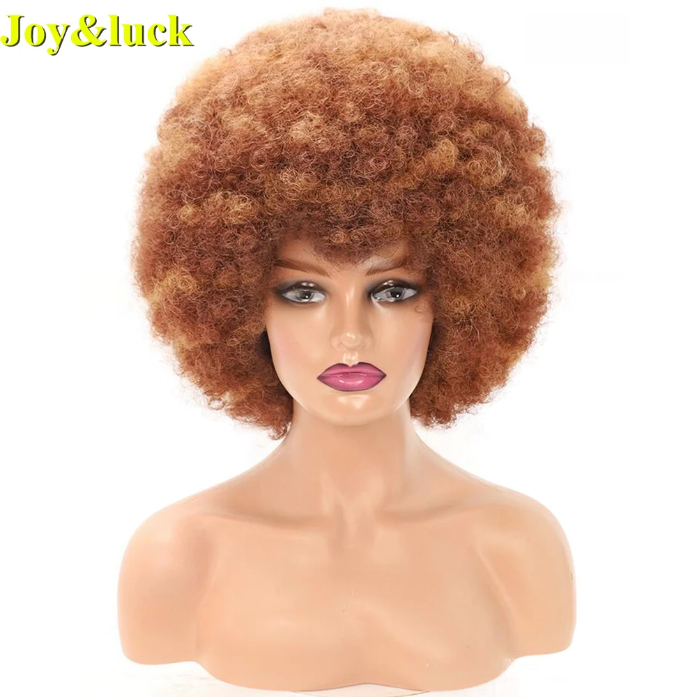 Synthetic Wigs For Black Women Party Or Daily Round Curly Explosive Head Afro Kinky Curly Natural Brown Fluffy Ladies Full Wigs