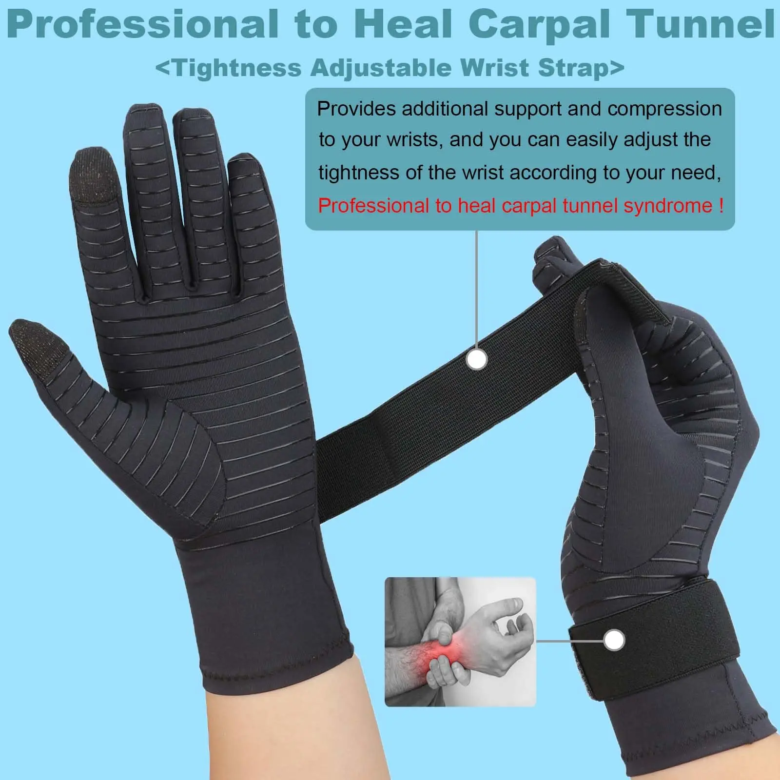 Advanced Copper Fiber Spandex Pressure Touch Screen Tie Therapy Gloves for Enhanced Grip and Comfort