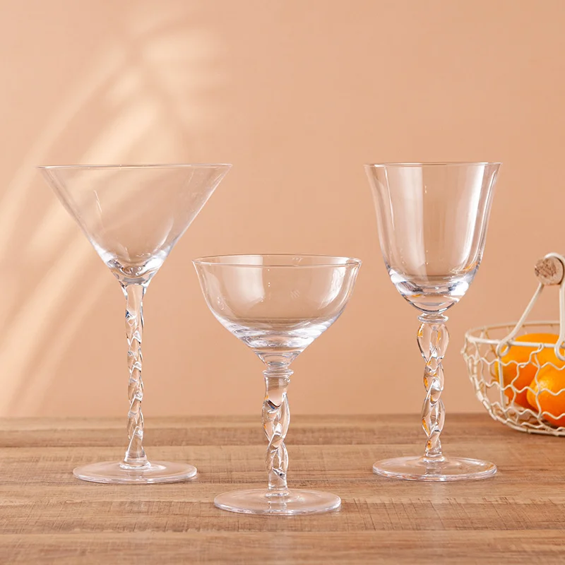 Clear custom twist stem martini cocktail glasses