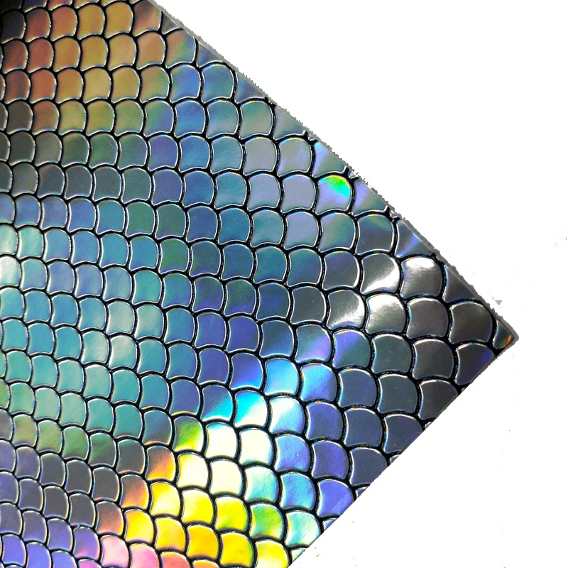 Rainbow color PVC artificial leather holographic vinyl fabric fabric for handbag making