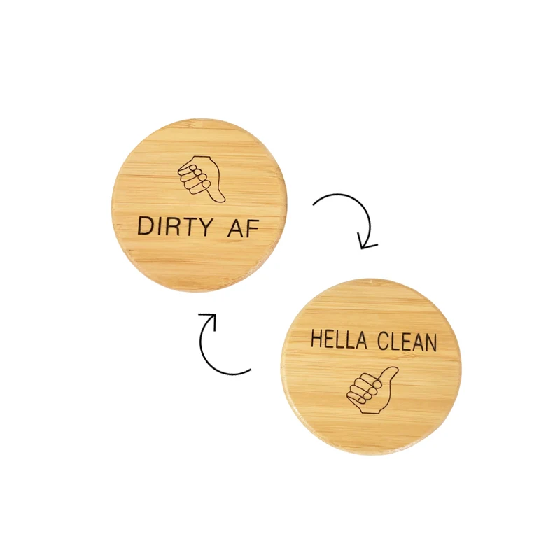Double Sided Kitchen Dish Washer bamboo Fridge Magnet Refrigerator Clean Dirty Dishwasher Sign Magnet