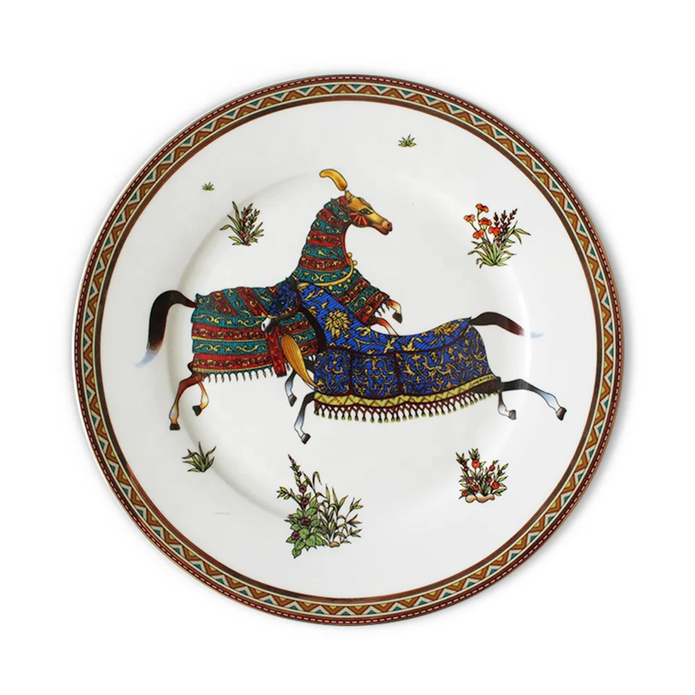 Pretty Horse ceramic dinnerware wholesale wedding plates porcelain plate