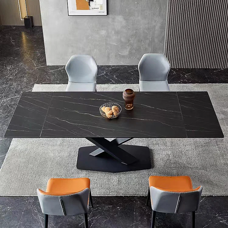 Home Modern Dining Room Table Set 6 Seater Marble White Sintered Stone Table With Chair Extendable Restaurant Table