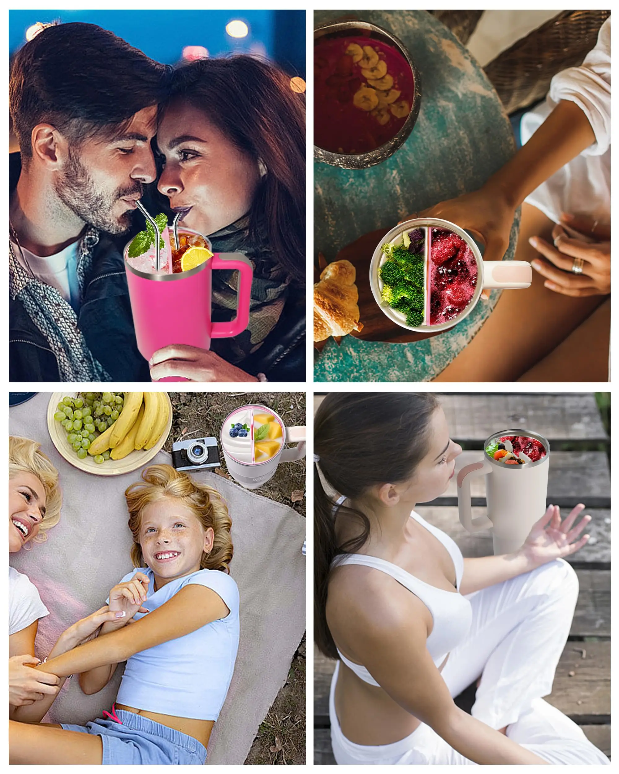 2-In-1 Drink Separator Silicone Liner For Stanley Cup 40 Oz  Reusable Inner Tray For Juice Coffee Cola