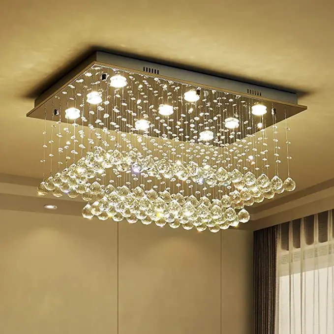 2024 Высококачественная хрустальная люстра K9 с 9 огнями и 2 полами Современная встраиваемый потолочный светильник современная для спальни