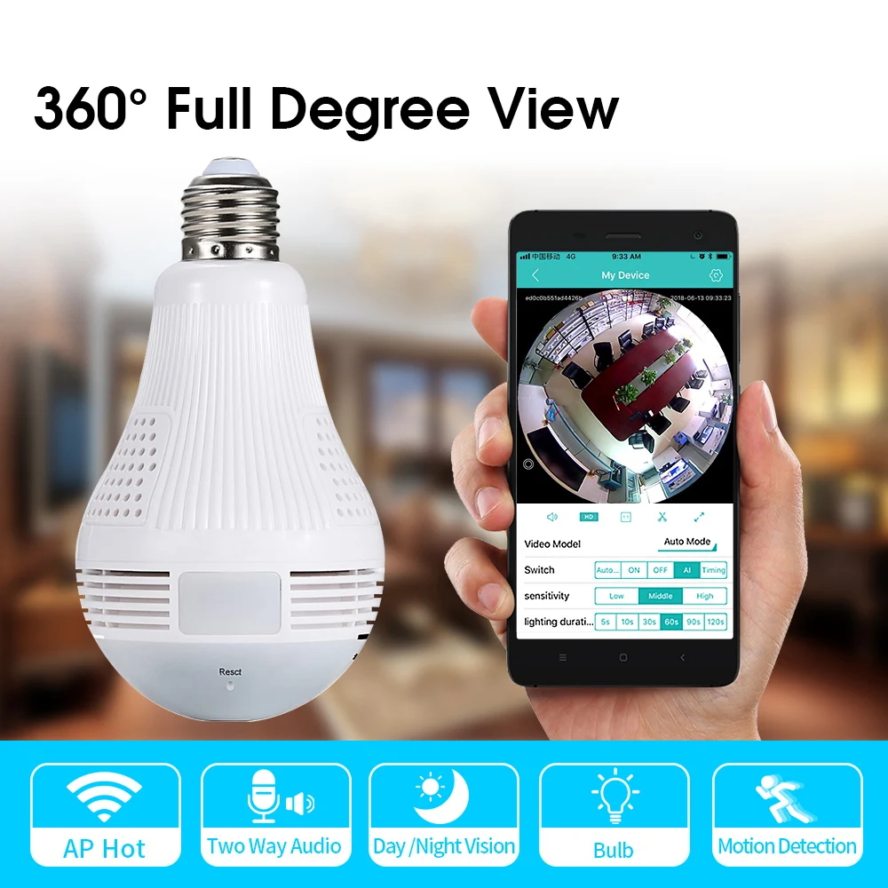 Promotion item Loosafe 960P panoramic view home security wifi bulb cctv camera