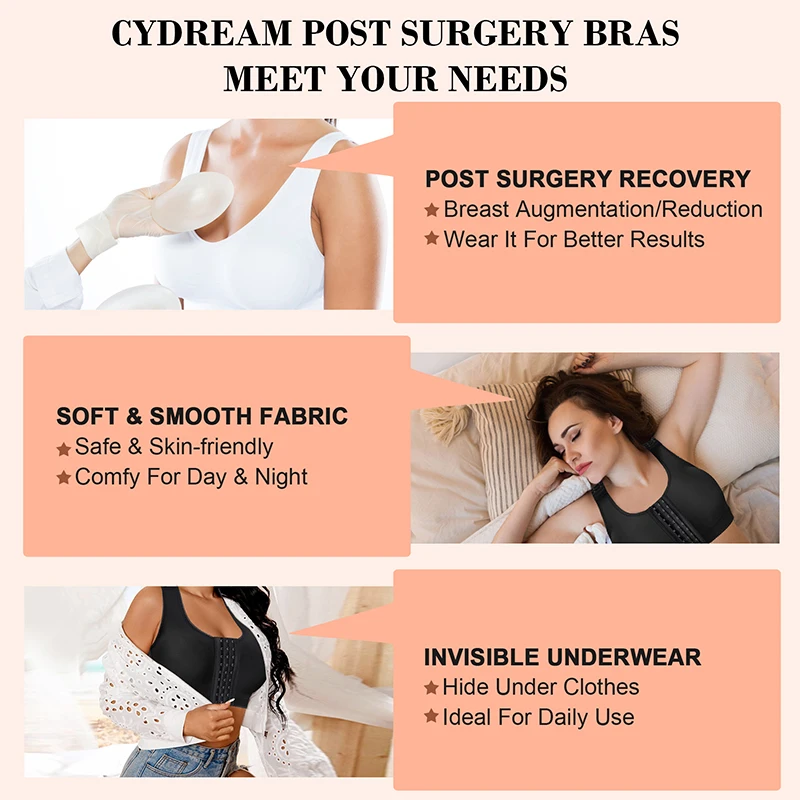 front closure women luxury post surgery bra wide adjustable straps post surgical bra front opening surgery bra