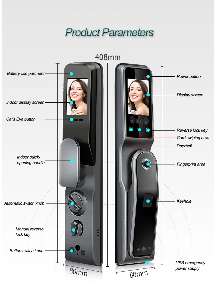 tuya wifi smart life face recognition sliding door lock keyless smart security main door electric for door lock