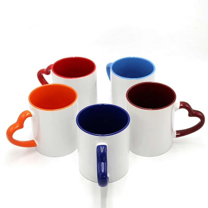Factory price 11oz Heat Sensitive Color Changing Magic blank Sublimation Ceramic Coated Heart Handle coffee Mug With customized