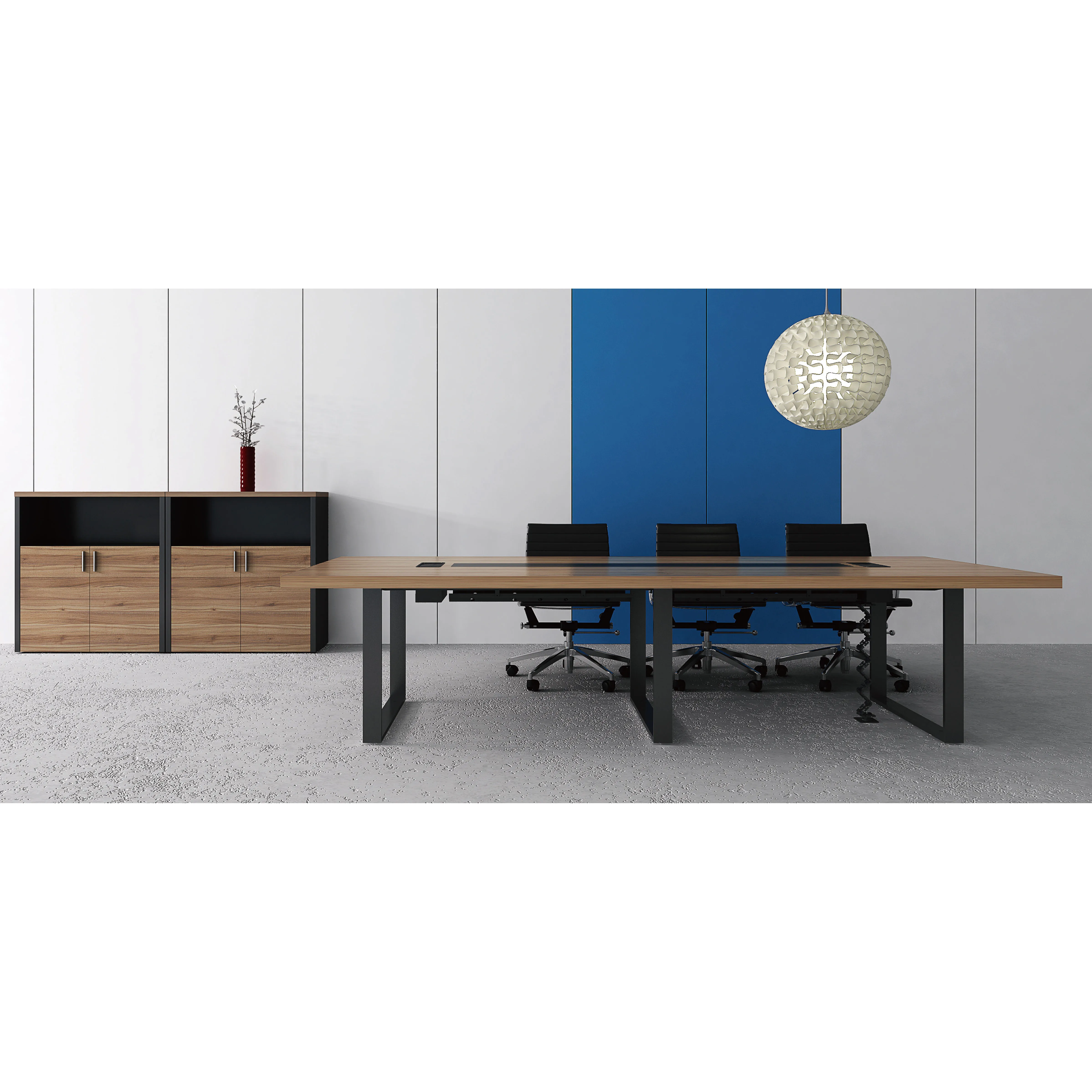 Office Conference Room Furniture Black Base Frame Wooden Melamine 10 Person Meeting Table