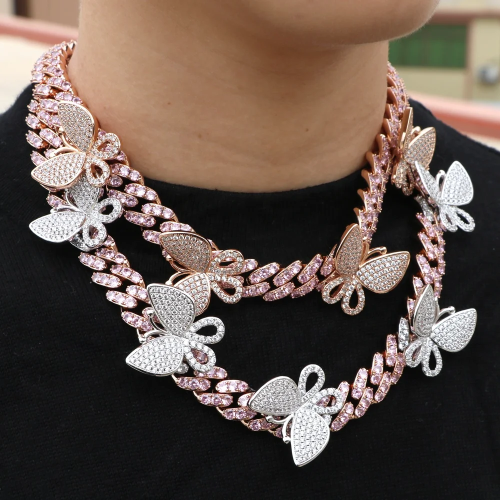 Hip Hip Jewelry Vintage Diamond Butterfly Cuban Chain For Men