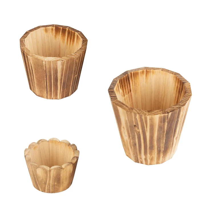 Garden Wooden Barrel Set of 3 Indoor Outdoor Wine Barrel Whiskey Planters Wooden Planter Wooden Bucket