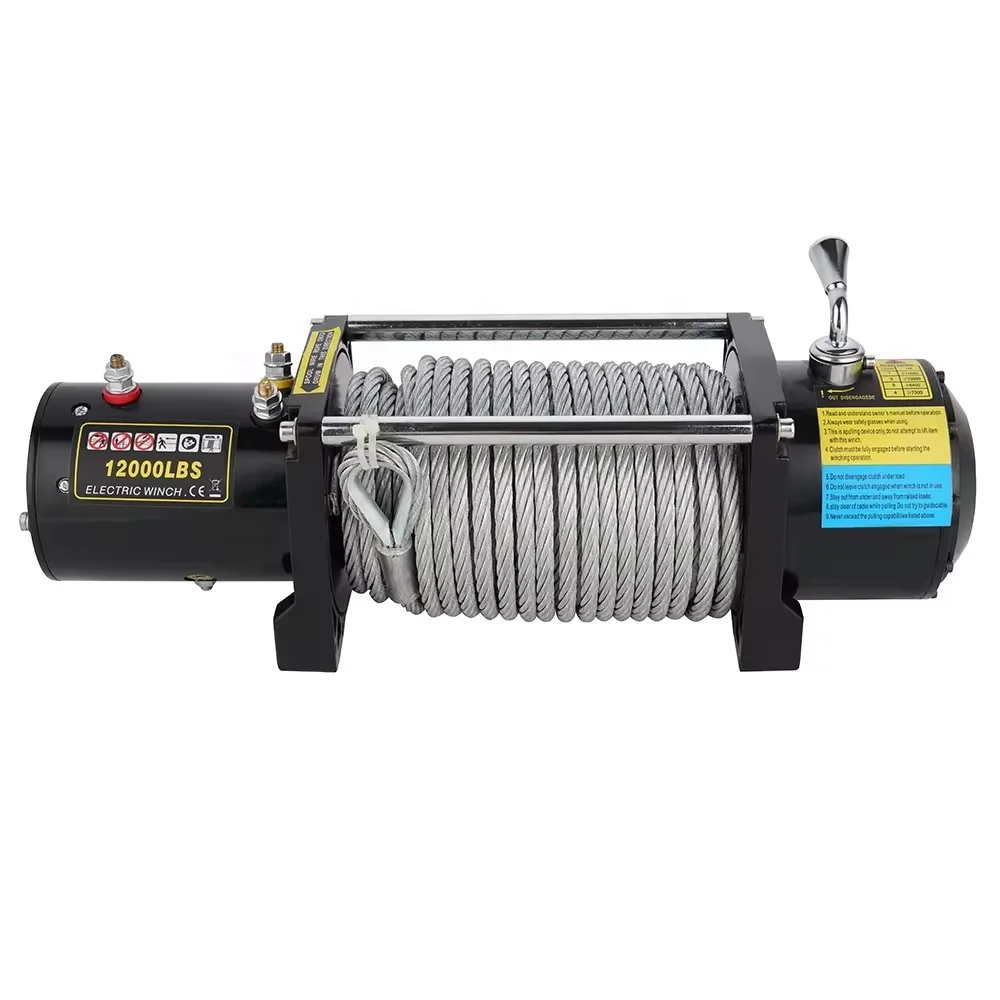 4x4 Electric rescue winch 12000 lbs heavy duty 12v electric winch self rescue dc long rope electric cable pulling winch